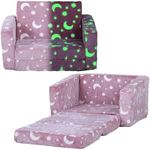 AIYAPLAY Kids Sofa Bed, 2 in 1 Kids Folding Bed Toddler Armchair with Glow in The Dark Cosmic Design, Washable Cushion and Cover, Convertible Kid Chair to Lounger for 1.5-3 Years Old, 1 Seater, Pink