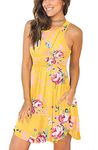 YUNDAI Womens Summer Sleeveless Casual Floral Beach Cover Up Sundress with Pockets S Floral Yellow