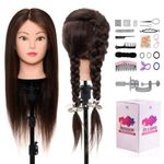 Neverland Hairdressing Head 50% Real Hair Training Head 22 Inch Cosmetology Mannequin Styling Dolls Head for Hairdressers Braiding/Styling/Cutting/Curling with Clamp and Braid Set