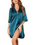 Ekouaer Nightgown for Women Satin Bridesmaid Shirts Comfy loungewear Asymmetrical Hem Sleep shirt Peacock Blue XXL