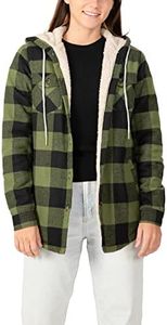 ZENTHACE Hooded Flannel Shirt Women Sherpa Lined Flannel Jacket with Hood Plaid Jackets Womens Flannel Hoodie Check Green XXL