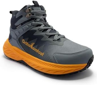 Men's Arch Support Orthopedic Waterproof Hiking Boots, High Top Ankle Trekking Shoes for Plantar Fasciitis Relief, Spacious Wide Toe Box Orthotic Walking Boots for Camping Travel,Blue/Orange Size 11