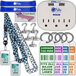 Cruise Essentials Must Haves - Cruise Luggage Tags Holder, Cruise Approved Non-Surge Power Strip, Magnet Hooks, Lanyard for Ship Cards, Towel Bands. Cruise Accessories Works with All Cruise Lines, Blue, Black, White, Cruise