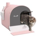 PawHut Cat Litter Box Kitten Litter Tray w/Hood, Scoop, Filter, Flap Door, 43 x 44 x 47cm - Pink