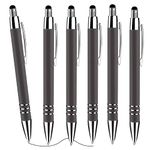 Cobee Stylus Tip Ballpoint Pens, 6 Pieces 1.0mm Retractable Ball Point Pen Medium Point Smooth Writing Pen Black Ink Metal Pen Stylus Nice Pen for Touch Screens(Grey)