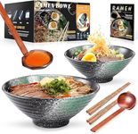 YTLEMON Ceramic Ramen Bowl Set of 2 - Porcelain Japanese Salad Noodles Cereal Fruit Pasta Soup Large Bowls 2×1000 ml 34 Ounces with Recipes Chopsticks and Spoons for Party Camping Men and Women Gifts