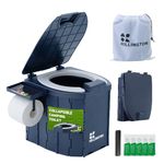 Hillington Portable Camping Toilet 150kg Capacity – Foldable Travel Toilet with Padded Seat, Carry Bag, Toilet Roll Holder & Disposal Bags with Absorbent Gel - Portable Toilet for Camping & Festivals