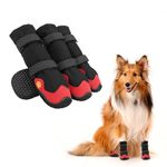 Dog Boots for Injured Paws, 4Pcs Boots Paw Protectors for Dogs, Waterproof Dog Shoes with Reflective Straps, High Dog Boots Anti-slip Rubber Sole for Medium Large Dogs for Rainy (Black&Red, 6#)