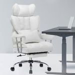 Efomao Desk Office Chair, PU Leather Ergonomic Office Chair,Adjustable Big High Back Computer Chair,Executive Swivel Chair with Footrest and Lumbar Support,White Office Chair