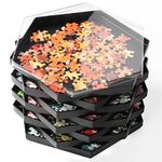 Becko Stackable Puzzle Sorting Trays Jigsaw Puzzle Sorters with Lid Puzzle Accessory for Puzzles Up to 1500 Pieces, 8 Hexagonal Trays (Black)