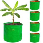 BAZODO HDPE Plant Grow Bag Size | Strong, Terrace Gardening Vegetable Planting Pots, HDPE Fabric Leafy Fruits Growing Containers 24 x 24 Inch (2 x 2 feet) Green/Orange - Pack of 5