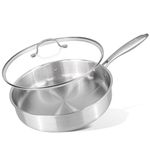 nuovva Stainless Steel Saute Pan with Glass Lid – Induction Hob Non Stick Saucepan – 28cm Frying pan