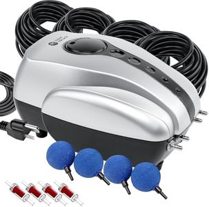 AquaMiracle All-in-One Koi Pond Aerator for Pond up to 2000 Gallons, Pond Air Pump Aeration Kit with 4 Outlets Air Stones Airline Tubing Check Valves