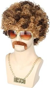 Topcosplay Men Wigs 5pcs Set 70s 80s Disco Hippies Afro Wig Short Curly Male Wigs Blonde Mixed Brown Halloween Costume Wig