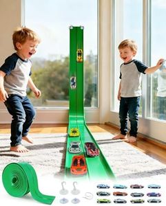 15Ft Flexible Race Car Track Starter Set – Classic Extra Long Bendable Car Ramp, Compatible with Diecast 1/64 Scale Cars Hot Wheels Matchbox, Kids 3+ Years-Green