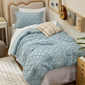Bedsure Twin XL Comforter Set - Dusty Blue Comforter, Boho Tufted Distressed Vintage Bedding for Kids, 2 Pieces Farmhouse-Style Bed Set for All Seasons, Fluffy Soft Bedding with 1 Pillow Sham