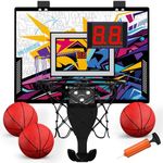 HYES Mini Basketball Hoop Indoor, Over The Door Basketball Hoop with Scoreboard/Ball Stand/3 Balls, Basketball Toy Gifts for Kids Boys Girls Teens Adults, Suit for Bedroom/Office/Outdoor/Pool