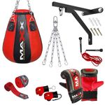 Maxx Black/Red Heavy Duty Punch Bags - Uppercut, Triple, Angle, Wrecking & More (Maize Bag, BAG +10PCS SET BRACKET)