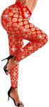 RSLOVE Women's Sparkle Rhinestone Fishnets Sexy Tights High Waist Stockings Pantyhose Leggings Lingerie Pants Red