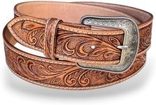 DANIEL'S ARTPLANET Western Belt for Men 1.5” Wide Full Grain One Piece Leather Belt with Buckle Handmade Engraved Tooled (Brown, 40)