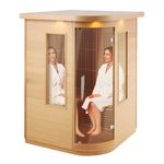 VEVOR Far Infrared Wooden Sauna, Room Home Sauna Spa for 2 Person, Low EMF Far Infrared Hemlock Wood Sauna with Tempered Glass Door & LED Multicolor Lamp & Bluetooth Speakers, 1850W Indoor Use