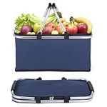 Belle Vous Large Navy Cooler Bag - Reusable 30L Thermal Insulated Bag with Zipper for Delivering Food, Grocery Shopping, Camping, Picnic, BBQ & Travel