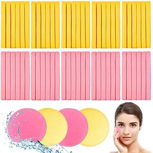 120 Pcs Facial Sponge Compressed,Face Cleansing Sponge Makeup Removal Sponge Pad,Exfoliating Wash Round Sponge for Women,Girls(Pink,Yellow)