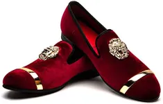 Men Genuine Leather Mens Metallic Textured Slip-on Glitter Loafers Shoes, Red/03, 8 US