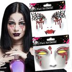 Halloween Face Sticker Sparkling Spider Crystals Face Art Stickers Blood Tears Glitter Face Gems Decals Kid Girl Face Eye Accessories for Cosplay,Make Up,Festival Party