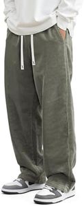 JMIERR Mens Corduroy Pants Wide Leg Baggy Sweatpants, Green, 4XL