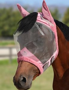Harrison Howard CareMaster Horse Fly Mask UV Protective Fine Mesh with Extra Wool Soft Touch on Skin Light Pink M