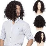 lookvan Maui Cosplay Wigs Medium Long Curly Natural Black Synthetic Wig for Men Halloween