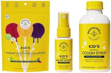 Beekeeper's Naturals Kid's Immune Support Essentials | Kid's Propolis Throat Spray - Propolis Honey Cough Syrup for Kids - Throat Soothing Lollipops | Natural Immune Support - Sore Throat Relief