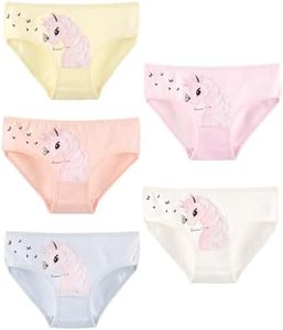 Donella Girls' Soft Cotton Underwear - Kids Bikini Brief Panties for Girls and Toddlers 5-Pack, Unicorn Bliss, Age: 10-11