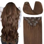 SURNEL Clip In Hair Extensions Human Hair #4 Medium Brown 16 Inch 140g 7PCS Hair Extensions for Women Thick End Clip in Hair Extensions Real Human Hair Extensions Full Head (7C#4-16)