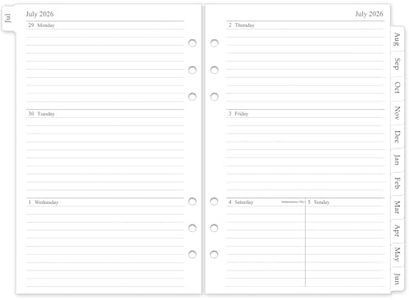2026-2027 Weekly & Monthly Planner Refill, A5 Medium Planner Inserts for 6 Holes, 5.5"x8.5", July 2026 - June 2027, 12 Monthly Calendars with Laminated Tabs, 6-Hole Punched