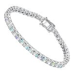 Moissanite Tennis Bracelet for Women Men Girls Christmas Gifts 4mm D Color VVS1 Round Cut Diamond Tennis Bracelet 18k White Gold Plated 925 Sterling Silver Tennis Bracelet for Women(7IN/17.78CM)