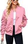 ACEVOG Women Solid Waterproof Biker Jacket Zip Up Bomber Jacket Coat, Pink, Medium