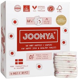 Joonya Baby Diapers, Size 3 M (9-18 lb) - 6 Bags of 28 (168) - New Range - NonToxic, Eco-Friendly, Ultra Slim, Overnight Use - Made in Denmark