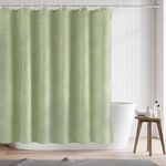 RAYNEAY Natural Linen Water-resistant Shower Curtain, 182x182cm Heavy Duty Fabric Linen Textured Shower Curtain with Weighted Hem and Hooks for Bathroom Wet Room Bathtub (Green)