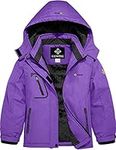 GEMYSE Girl's Waterproof Ski Snow Jacket Hooded Fleece Windproof Winter Jacket(Purple,14/16)