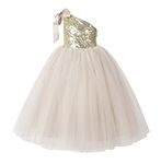 ekidsbridal One-Shoulder Sequin Tutu Flower Girl Dress Wedding Pageant Dresses Ball Gown Tutu Dresses 182 M Gold/Champagne