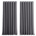 PONY DANCE Blackout Curtain 2 Panels - 90 x 90 Inch Door Curtain Thermal Insulated Eyelet Curtains Bedroom Living Room Large Curtains, Grey