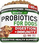 StrellaLab Dog Probiotics Treats (180 Ct) - Digestive Enzymes + Prebiotic - Chewable Fiber Supplement - Allergy, Diarrhea, Gas, Constipation, Upset Stomach Relief - Improve Digestion, Immunity