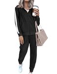 Zeagoo Women 2 Piece Outfits Zip Sweatshirt Wide Leg Sweatpant Lounge Set Sweatsuit Set Fall Sweatshirts Tracksuit with Pockets Black M