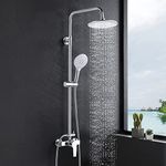 kisimixer Shower System with Diverter Chrome, Shower Mixer Set with 21cm Round Overhead Rainfall Shower Head, 3-Function Handheld Shower, Riser Rail, Adjustable Height Anti Scald Shower Set