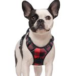 rabbitgoo Dog Harness No Pull, Adjustable Dog Walking Chest Harness with 2 Leash Clips, Comfort Padded Pet Vest Harness with Easy Handle, Reflective Front Body Harness for Small Dogs, Red Plaid, S