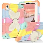 DUEDUE for iPad Mini 6 Case Kids 2021, Case for iPad Mini 6 Kids, Butterfly Wings Kickstand, Heavy Duty Rugged Shockproof Full Body Protective Tablet Cover Case for Mini 6 8.3" for Kids, Colourful