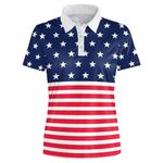 HUURAY Womens Golf Shirt Women Polo Shirts Golf Outfits for Women Golf Gifts for Golf Lover Shirts for Women Golf Apparel, American Flag, Large