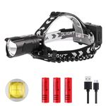 LUXJUMPER Head Torch Rechargeable Super Bright LED Headlamp 120000 Lumens XHP90 High Powered Headlight Adjustable Focus 3 Modes Head Torches Lightweight Waterproof for Running Camping Hiking Fishing